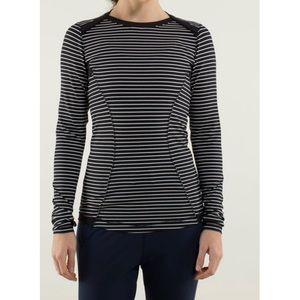 Lululemon Base Runner Long Sleeve Parallel Stripe Black White/Black Size 8